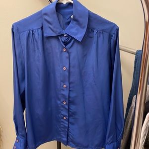 Vintage Oscar de la Renta blue blouse size 8